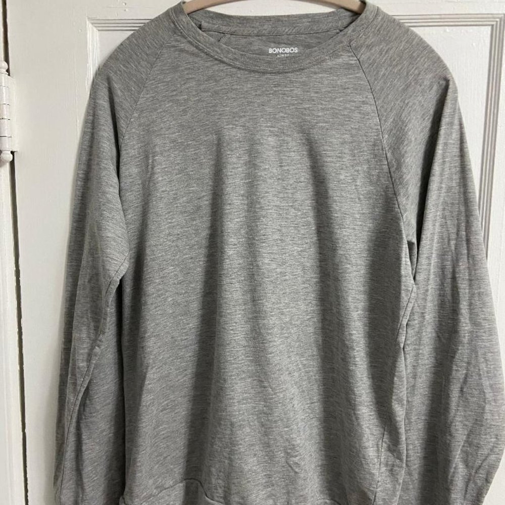 BONOBOS Gray Slim Fit Long - Sleeve Crewneck, Size Medium
